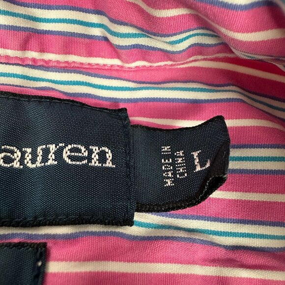 Ralph Lauren Mens Pink & Blue Striped Custom Fit Long Sleeve Shirt Size L - Picture 5 of 6